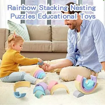 let's make Silicone Rainbow Stacking Toy Sorting and Stacking Game Rainbow Arch Shape Matching Montessori Toys (6Pcs)