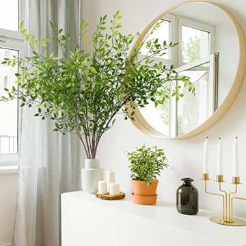 Dremisland Artificial Plant 43.3 Inch Artificial Bamboo Plant Branch 2 Pcs Artificial Green Stems Lu...