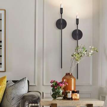 Modern Black Candle Sconces - Elegant Wall Decor Set of 2