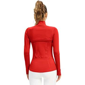 QUEENIEKE Women Athletic Jackets Cottony-Soft Full Zip Slim Fit Workout Running Jacket with Pockets(M,Red)