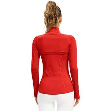 QUEENIEKE Women Athletic Jackets Cottony-Soft Full Zip Slim Fit Workout Running Jacket with Pockets(M,Red)