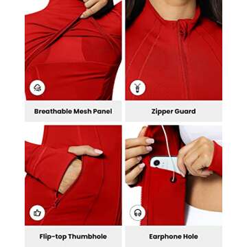 QUEENIEKE Women Athletic Jackets Cottony-Soft Full Zip Slim Fit Workout Running Jacket with Pockets(M,Red)