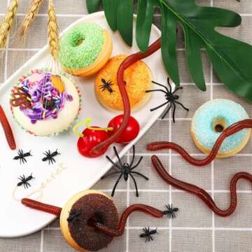 Gejoy 16 Pieces Fake Earthworm Plastic Lifelike Worm Soft Stretchy Rubber Earthworms Trick Toy for Halloween April Fool's Day Party