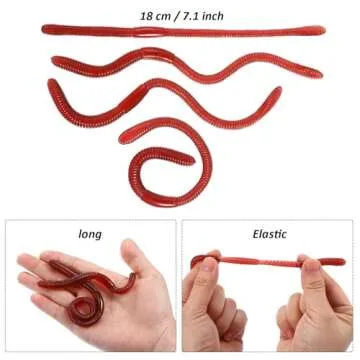 Gejoy 16 Pieces Fake Earthworm Plastic Lifelike Worm Soft Stretchy Rubber Earthworms Trick Toy for Halloween April Fool's Day Party