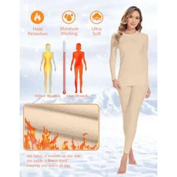 YADIFEN Women Thermal Underwear Set,Long Johns for Women Base Layer with Fleece Lined Long Underwear Top Bottom Cold Weather Nude