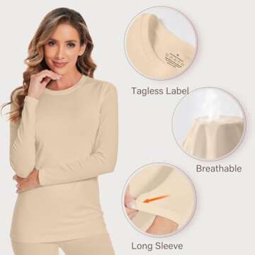 YADIFEN Women Thermal Underwear Set,Long Johns for Women Base Layer with Fleece Lined Long Underwear Top Bottom Cold Weather Nude