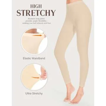 YADIFEN Women Thermal Underwear Set,Long Johns for Women Base Layer with Fleece Lined Long Underwear Top Bottom Cold Weather Nude