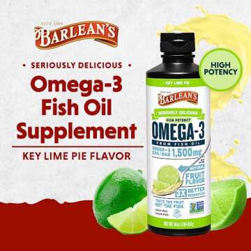Barlean's Key Lime Pie High Potency Omega 3 Fish Oil Liquid Supplement, 1500mg of EPA & DHA Fatty Ac...