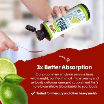 Barlean's Key Lime Pie High Potency Omega 3 Fish Oil Liquid Supplement, 1500mg of EPA & DHA Fatty Acid, Smoothie Flavored & Burpless for Brain, Joint, & Heart Health, 16 oz