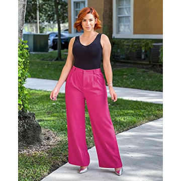 GRAPENT Womens Pants Casual Work Wide Legged Pants for Women Women Flowy Pants Flowy Pants Pink Trousers Women Work Outfits for Women Office Color Magenta Size Large Size 12 Size 14