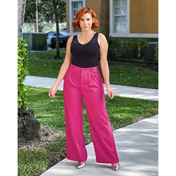 GRAPENT Womens Pants Casual Work Wide Legged Pants for Women Women Flowy Pants Flowy Pants Pink Trousers Women Work Outfits for Women Office Color Magenta Size Large Size 12 Size 14
