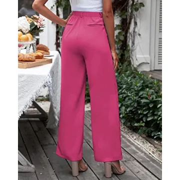 GRAPENT Womens Pants Casual Work Wide Legged Pants for Women Women Flowy Pants Flowy Pants Pink Trousers Women Work Outfits for Women Office Color Magenta Size Large Size 12 Size 14