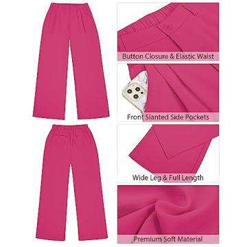 GRAPENT Womens Pants Casual Work Wide Legged Pants for Women Women Flowy Pants Flowy Pants Pink Trousers Women Work Outfits for Women Office Color Magenta Size Large Size 12 Size 14