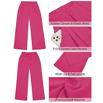 GRAPENT Womens Pants Casual Work Wide Legged Pants for Women Women Flowy Pants Flowy Pants Pink Trousers Women Work Outfits for Women Office Color Magenta Size Large Size 12 Size 14