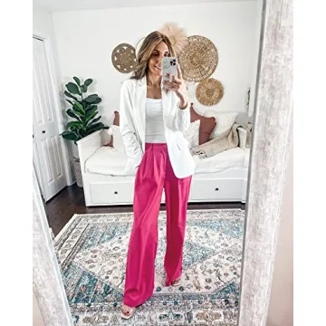 GRAPENT Womens Pants Casual Work Wide Legged Pants for Women Women Flowy Pants Flowy Pants Pink Trousers Women Work Outfits for Women Office Color Magenta Size Large Size 12 Size 14