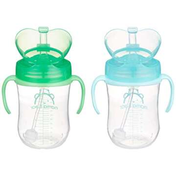 Amazon Brand - Mama Bear Silicone Weighted Straw Sippy Cup, 9 Ounces, Pack of 2, Blue/Green