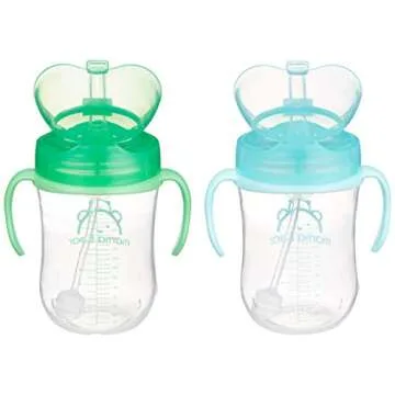 Amazon Brand - Mama Bear Silicone Weighted Straw Sippy Cup, 9 Ounces, Pack of 2, Blue/Green