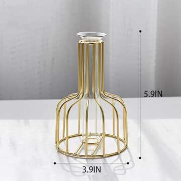 2 Pcs Gold Flower Vase with Metal Frame, Clear Glass Test Tube Vases Decorative, Small Bud Vases Gifts use for Wedding Decoration Table Flower Decoration Interior Decoration Living Room Decoration
