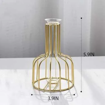 2 Pcs Gold Flower Vase with Metal Frame, Clear Glass Test Tube Vases Decorative, Small Bud Vases Gifts use for Wedding Decoration Table Flower Decoration Interior Decoration Living Room Decoration