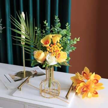 2 Pcs Gold Flower Vase with Metal Frame, Clear Glass Test Tube Vases Decorative, Small Bud Vases Gifts use for Wedding Decoration Table Flower Decoration Interior Decoration Living Room Decoration