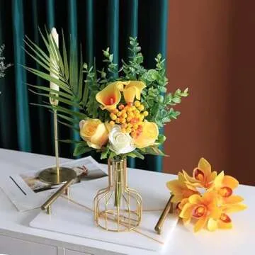 2 Pcs Gold Flower Vase with Metal Frame, Clear Glass Test Tube Vases Decorative, Small Bud Vases Gifts use for Wedding Decoration Table Flower Decoration Interior Decoration Living Room Decoration