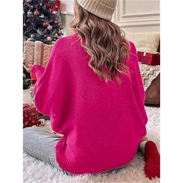 Women Merry Christmas Sweater 2024 Funny Holiday Knitted Sweaters Oversized Turtleneck Batwing Sleeve Xmas Pullover Tops Pink