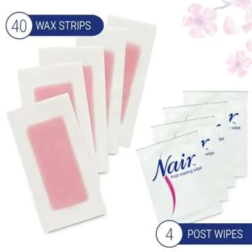 Nair Hair Remover Wax Strips for Face and Bikini, 40 Count