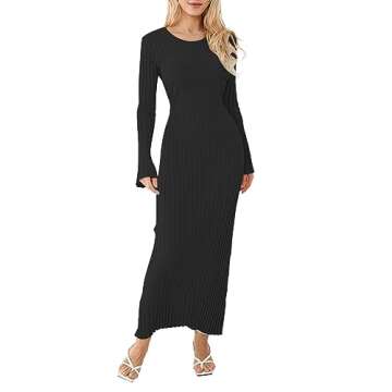 Women Ribbed Knit Bodycon Maxi Dress - Trendy and Elegant