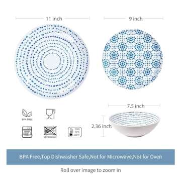 Melamine Dinnerware Set of 12 Pcs Dinner Dishes Set Bowls and Plates for Indoor and Outdoor with Unb...