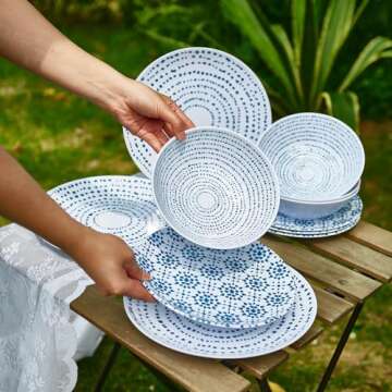 Melamine Dinnerware Set of 12 Pcs Dinner Dishes Set Bowls and Plates for Indoor and Outdoor with Unbreakable Non-breakable Lightweight Dining Tableware