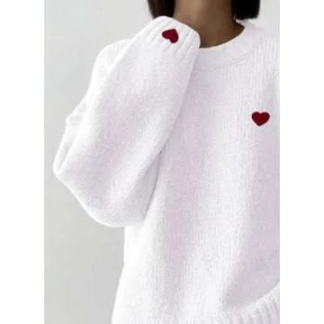 Trendy Women's Red Heart Print Sweater Casual Pullover