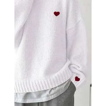 Trendy Women's Red Heart Print Sweater Casual Pullover