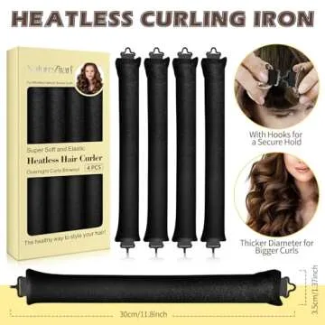 Satin Heatless Overnight Curling Rods for Blowout Curls - No Heat Hair Curlers to Sleep In for Short Hair (4 Black)