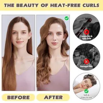 Satin Heatless Overnight Curling Rods for Blowout Curls - No Heat Hair Curlers to Sleep In for Short Hair (4 Black)