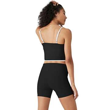 Cyanstyle Square Neck Tank Tops for Women Yoga Long Lined Sports Bra Padded Workout Crop Top Fitness Black Large