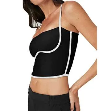 Cyanstyle Square Neck Tank Tops for Women Yoga Long Lined Sports Bra Padded Workout Crop Top Fitness Black Large