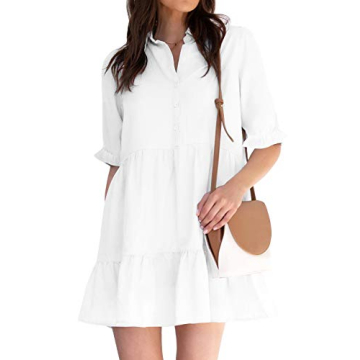 ROYLAMP Women's Elegant Pleated Dress V-Neck Oversized Flutter Sleeves Summer Shift Casual Mini Dres...