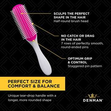 Denman Original Curl Definer & Styler 7 Row Hairbrush for Detangling, Separating, and Defining Curls, Curly Hairbrush - D3 Cherry Blossom