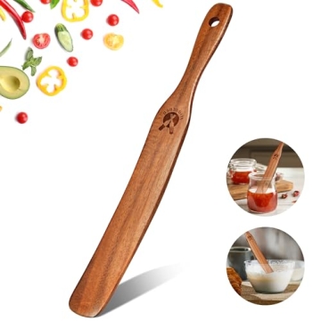 Skinny Spurtle for Sourdough Starter, Mixing, Reaching Bottom of Jar, Dough Whisk, Natural from High Moist Resistance Teak, Spurtles Kitchen Tools Wooden Kitchen Utensils for NonStick Cookware