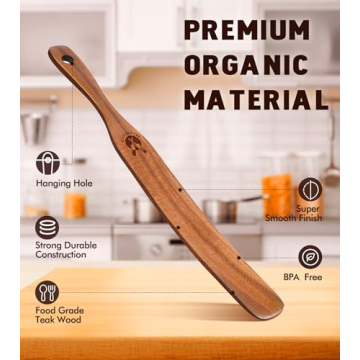 Skinny Spurtle for Sourdough Starter, Mixing, Reaching Bottom of Jar, Dough Whisk, Natural from High Moist Resistance Teak, Spurtles Kitchen Tools Wooden Kitchen Utensils for NonStick Cookware