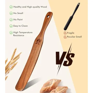 Skinny Spurtle for Sourdough Starter, Mixing, Reaching Bottom of Jar, Dough Whisk, Natural from High Moist Resistance Teak, Spurtles Kitchen Tools Wooden Kitchen Utensils for NonStick Cookware