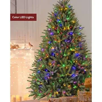 AMERZEST Pre-lit Christmas Tree 6.5ft Premium Blue Spruce Artificial Christmas Tree with 700 Dual Color LED Lights, Full Hinged Fir Xmas Tree Multicolor and White Lights
