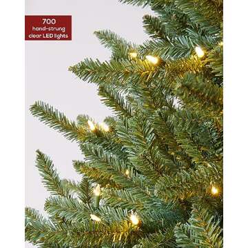 AMERZEST Pre-lit Christmas Tree 6.5ft Premium Blue Spruce Artificial Christmas Tree with 700 Dual Color LED Lights, Full Hinged Fir Xmas Tree Multicolor and White Lights