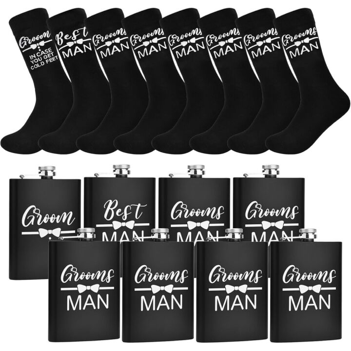 Groomsmen Socks and Flask Set for Weddings