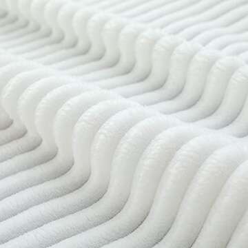 Vessia Flannel Fleece White Throw Blanket(50X70 Inch), Lightweight Warm and Soft Stripe Couch Blanket, Bed Blanket, Cozy Comfy Microfiber Ribbed Sofa Decor for All Season