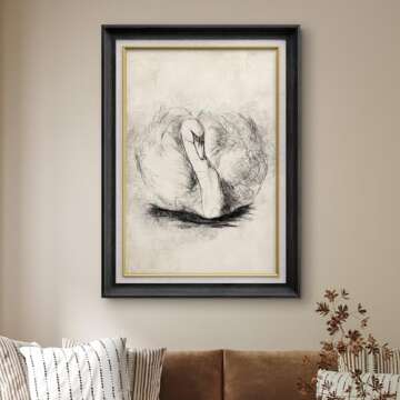 SIGNWIN Premium Frame Art Vintage Retro Forest Lake Swan Bird Portrait Animals Wilderness Illustrations Fine Art Wildlife Relax/Calm Sepia Duotone for Living Room, Bedroom, Office - 26"x36" Black