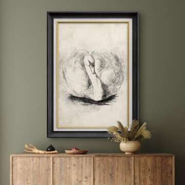 SIGNWIN Premium Frame Art Vintage Retro Forest Lake Swan Bird Portrait Animals Wilderness Illustrations Fine Art Wildlife Relax/Calm Sepia Duotone for Living Room, Bedroom, Office - 26"x36" Black