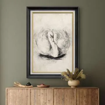 SIGNWIN Premium Frame Art Vintage Retro Forest Lake Swan Bird Portrait Animals Wilderness Illustrations Fine Art Wildlife Relax/Calm Sepia Duotone for Living Room, Bedroom, Office - 26"x36" Black