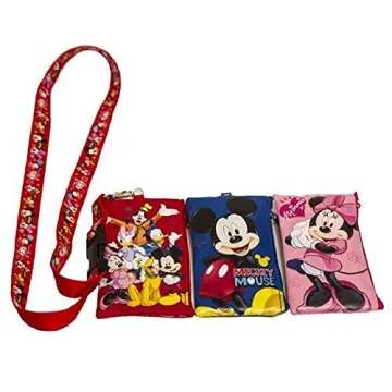 3 X Disney Mickey Minnie & Friends Lanyard with ID Badge Holder Wallet Coin Purse Ticket Key Chain