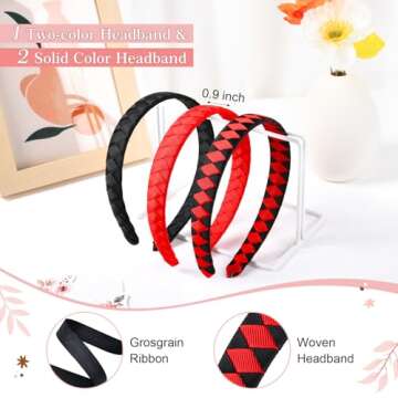 DEEKA 3 PCS Woven Headband Uniform Headband Hair Accessories Grosgrain Ribbon Weaved Hair Band for W...